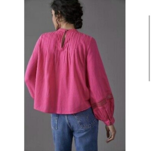 NEW Anthropologie Harmony Hot Pink Lace Embroidered Blouse￼ Size XSP - Picture 3 of 7